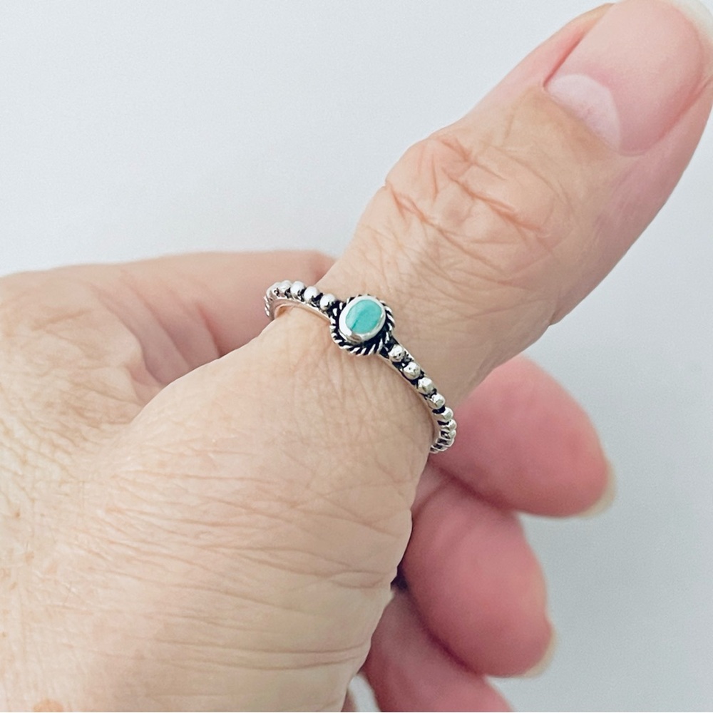 ♥️TOP SELLER♥️ Sterling Silver Mini Bali Style Turquoise Ring, Silver Rings - Picture 4 of 13